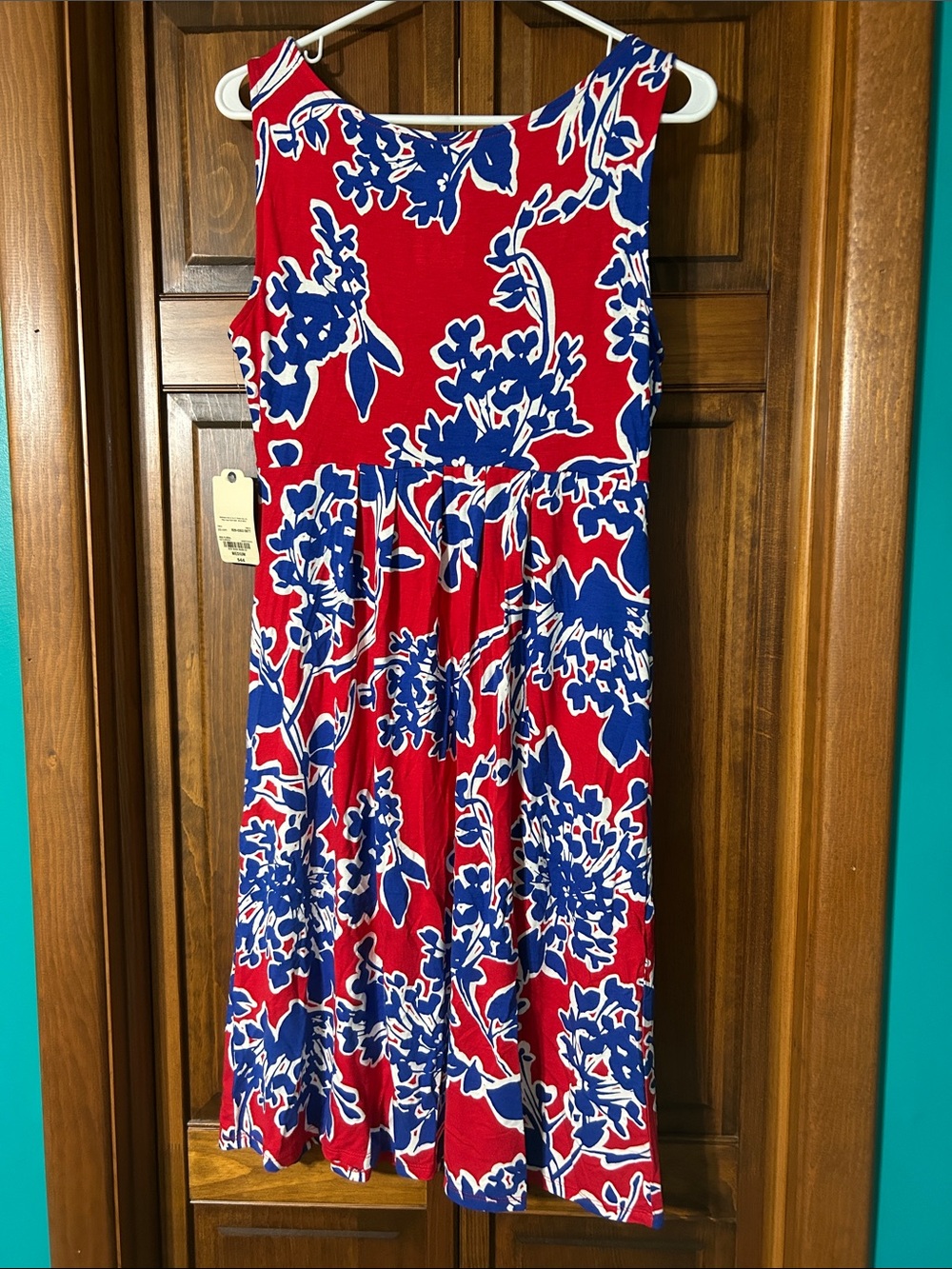 St. John's Bay Red & Blue Floral Midi Dress - Picture 4 of 5